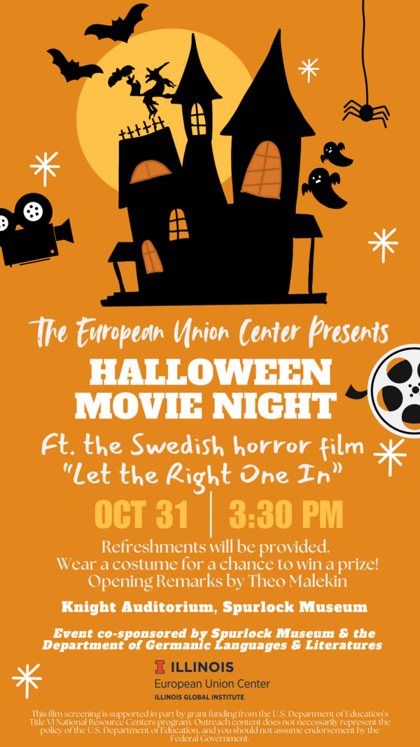 Flyer advertising the Halloween movie night for the film "Let the Right One In" on October 31st at 3:30pm at the Knight Auditorium, Spurlock Museum.