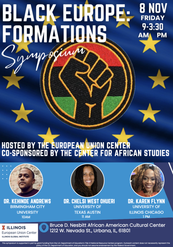 Poster advertising the Black Europe: Formations Symposium on Nov 8th 9am-3:30 at the BNACC center.
