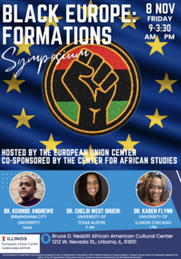 Poster advertising the Black Europe: Formations Symposium on Nov 8th 9am-3:30 at the BNACC center.