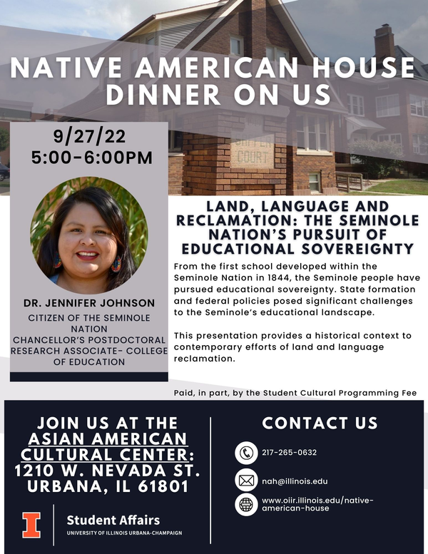 A flyer of an event; Dr. Jennifer Johnson will present on her research; free food available to students, faculty and staff by swiping icard; the event will take place on Tuesday, September 13th from 5:00-6:00pm