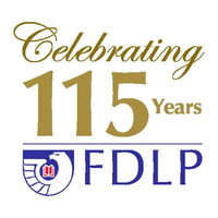 "celebrating 115 years, FDLP" includes a logo featuring an eagle with one wing surrounding an open book.