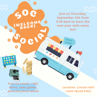 A flyer for the event depicting an ice cream truck, games, and a polaroid camera.