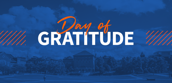 Image of Engineering Hall with the words Day of Gratitude