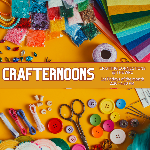 various craft supplies with the text "Crafting connections at the WRC"