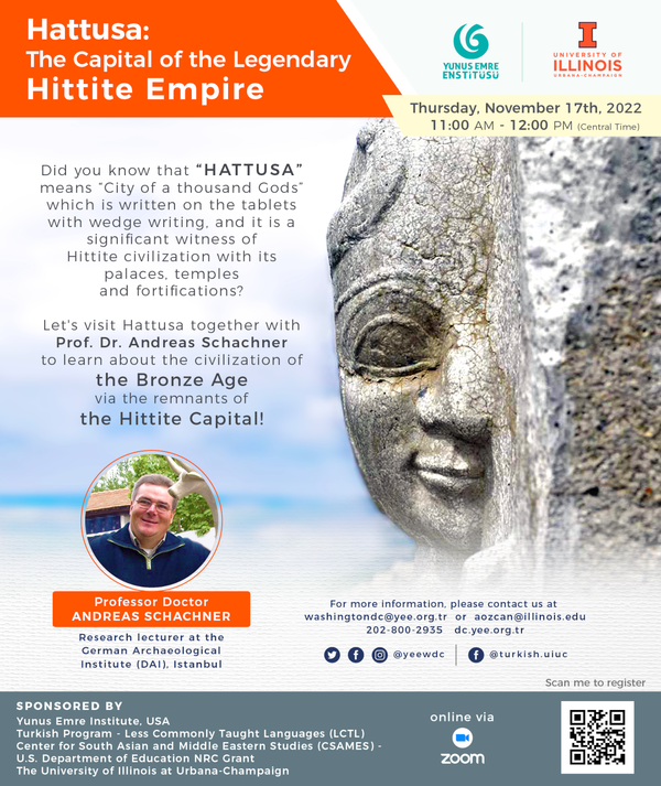 Image of an ancient stone statue of a face, half-hidden behind an ancient stone wall with a light blue sky in the background. The rest of the image contains text that is duplicated in the event details.