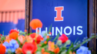Illinois banner with orange and blue flowers