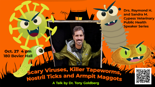 Dr. Tony Goldberg surrounded by scary critters