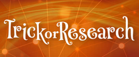Spooky orange background with text Trick or Research