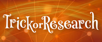 Spooky orange background with text Trick or Research
