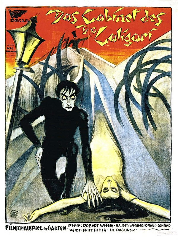 An illustration of a skeletal man in black and white looming over a woman's body. The background of the illustration is bright and colorful. The title of the film is written across the top.