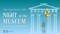 The Spurlock Gala: Night at the Museum with line drawing of a Greek temple and statue