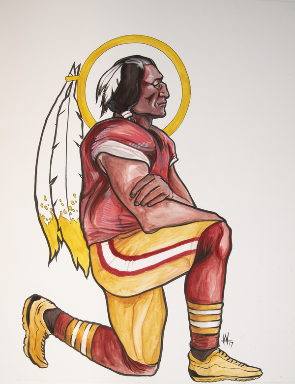 Image: Take a Knee by Weshoyot Alvitre. John Needles Chester Fund.