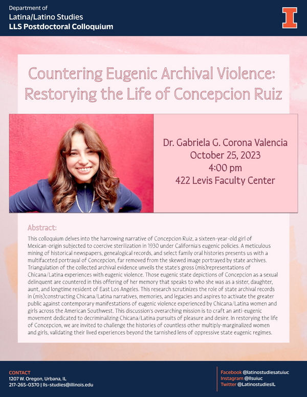 Flyer of Gabby Corona Valencia Postdoc colloquium - Showing Gabby Corona Valencia
