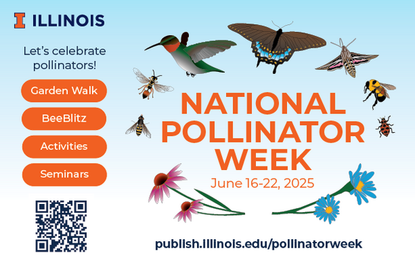 Pollinator Week flyer - June 16-22, 2025, Let's celebrate pollinators! Garden Walk, BeeBlitz, Activities, Seminars