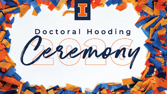 Front of a hooding program card with a confetti border