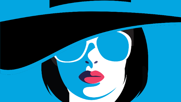 Graphic image of woman in hat and sunglasses