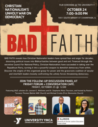 informational flyer on panel discussion of film screening of Bad Faith