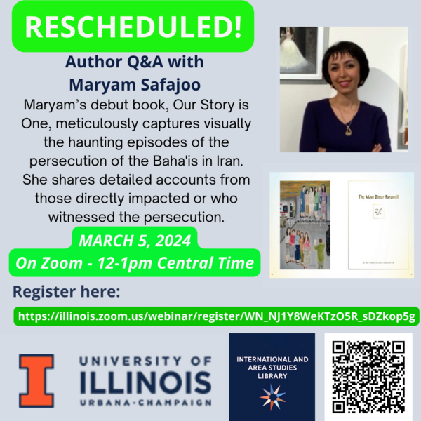 A poster of the Author Q&A with Maryam Safajoo