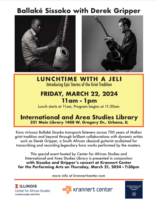 A poster of the Lunchtime with a Jeli event