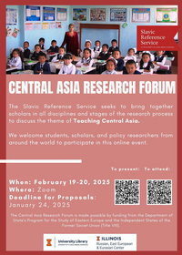 Poster reading "Central Asia Research Forum." Provides dates, description, and location information as well.