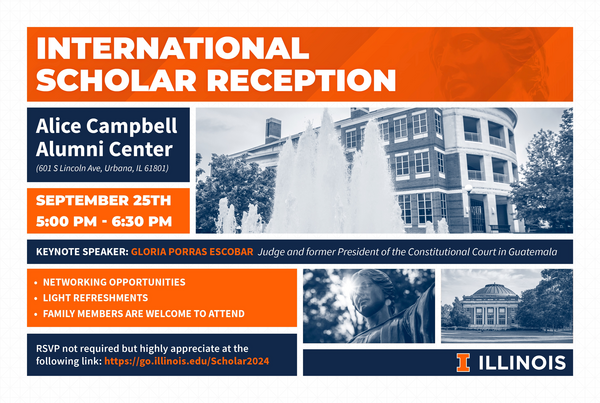 International Scholar Reception will be held on September 25th from 5-6:30pm at the Alice Campbell Alumni Center.