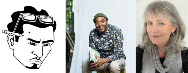 Image of artists Eric J. Garica (as a caricature), Keith Knight, and Ann Telnaes.