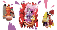 Splashes of cartoon paint in purple and pink with splash images of construction paper and yarn tube creations with various different features such as feathers, flowers, and fireflies.