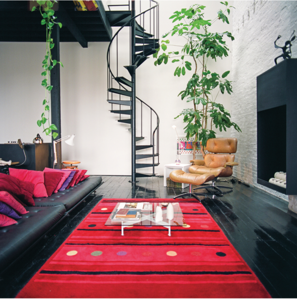 modern home interior with spiral staircase and large plant, Jack Baker Loft and Studio
