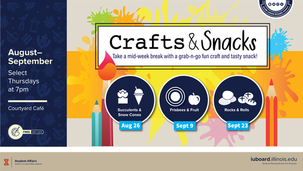 Take a mid-week break with a grab-n-go fun craft and tasty snack. Join the IU Board on select Thursdays at 7pm. Today is Frisbees and Fruit.