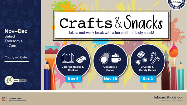 Take a mid-week break with a fun craft and tasty snack with crystals and candy canes at 7pm in the Courtyard Cafe