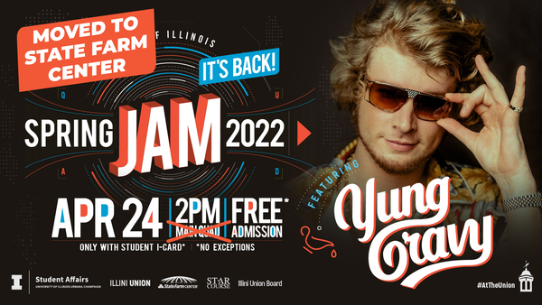Spring Jam featuring Yung Gravy on Sunday April 24 at 2pm moved to state farm center