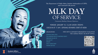MLK Day of Service on Monday, January 16 at 11am in the Illini Union Courtyard Cafe