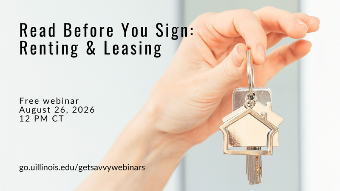 Photo of a hand holding keys with details about Read Before You Sign: Renting & Leasing webinar