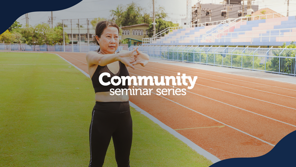 Community Seminar Series. A woman exercising on a track field.
