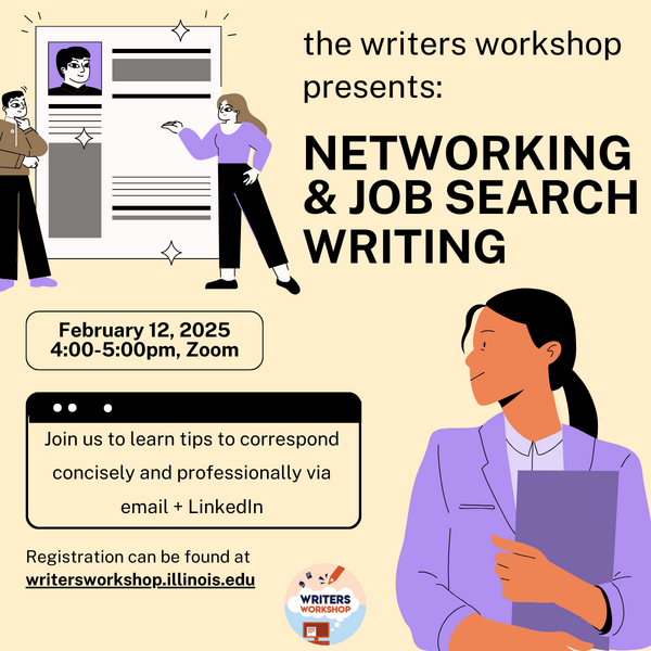 networking and job search writing. Feb 12 4-5pm on Zoom.