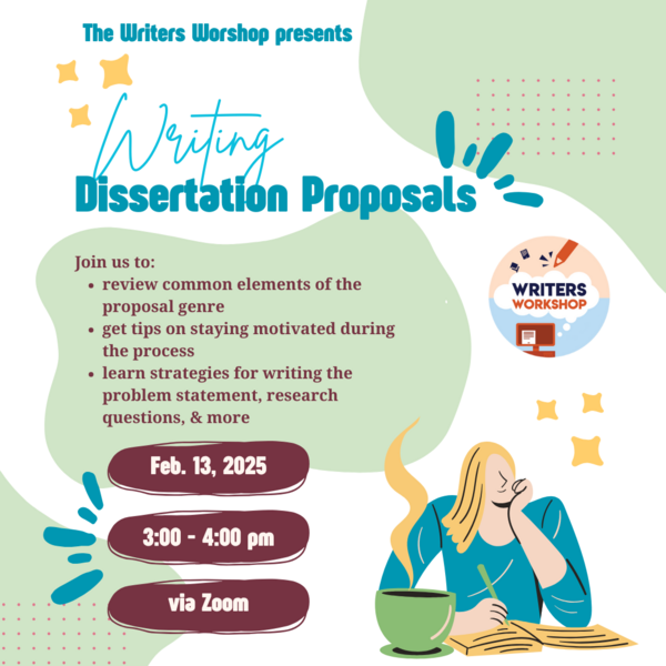 writing dissertation proposals on Zoom Feb 13 from 3-4pm
