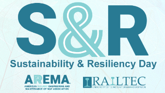 Sustainability & Resiliency Day Logo with American Railway Engineering and Maintenance-of-way Association (AREMA) and RailTEC logo.