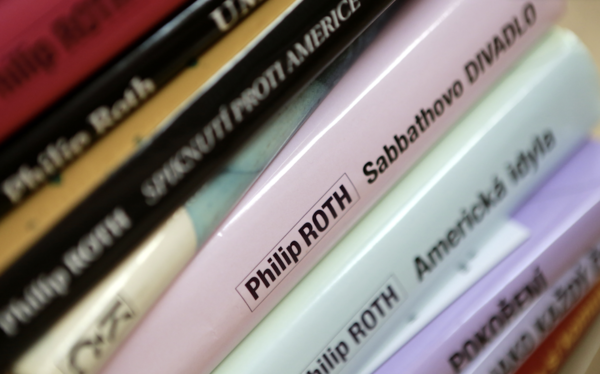 stack of Roth novels in translation