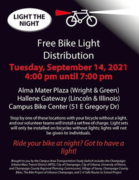 Flyer containing information about a Light the Night event - a free bike light giveaway event - on September 14, 2021 from 4-7 pm