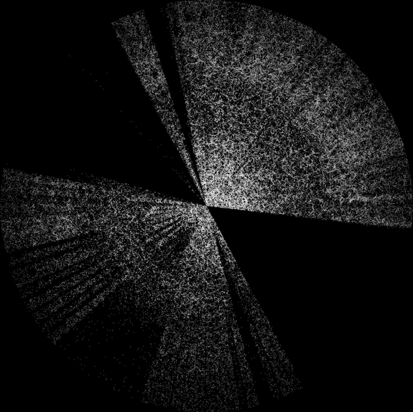 White speckled circle on a black background