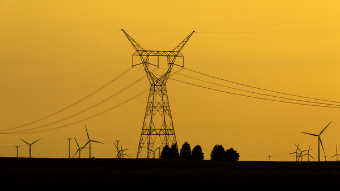 Windmills and powerline.