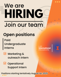 Promotional graphic stating "We are Hiring. Join our Team. Open positions. Paid Undergraduate Interns: Marketing & Outreach Intern and Operational Support Intern."