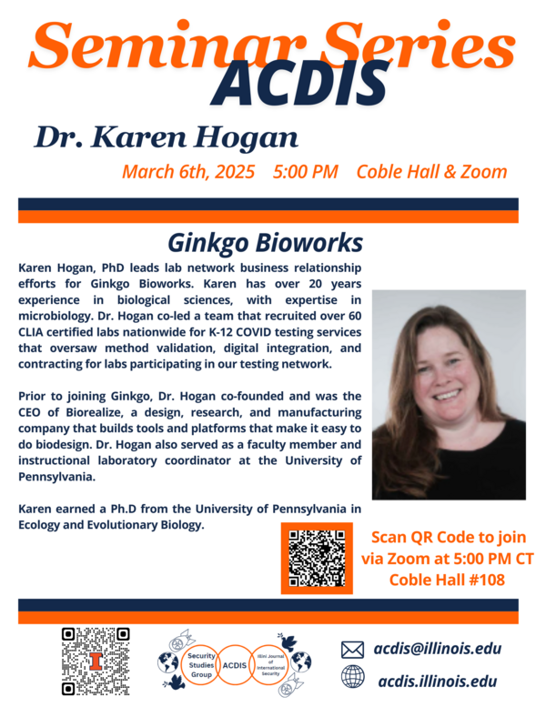 Flyer for Karen Hogan with room information and zoom link