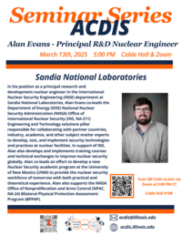 Evans flyer with location, bio, and zoom link