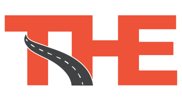 Transportation and Highway Engineering logo, Orange T.H.E. with black road.