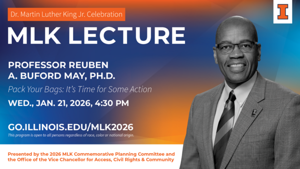 Black and White photo of Professor Reuben A. Buford May, PH.D. Lecture title: Pack Your Bags: It's Time for Some Action