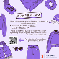 flyer with "Wear Purple Day" announcement. Wear purple October 23 and 27 to raise awareness for Domestic Violence.