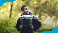 Community Seminar Series. A man hiking with a backpack.