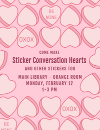 Pink decorative flyer with hearts containing same information as in body of text.