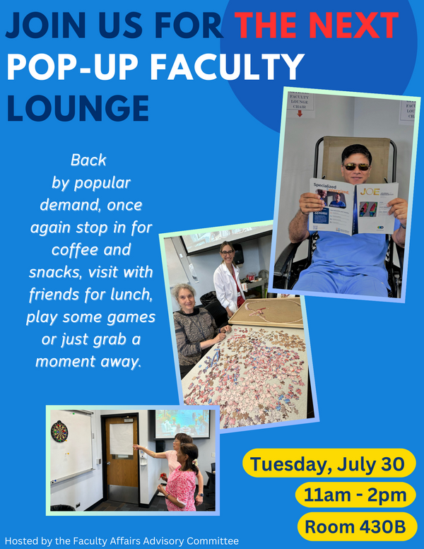 A flyer for Pop-Up Faculty Lounge
